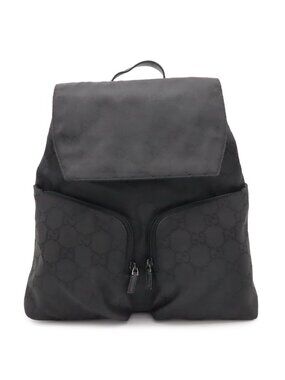 Gucci GG Nylon Backpack Leather Black Silver